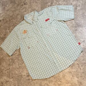 Magellan Shiner Outdoors Green and White Plaid Shirt Fish Gear